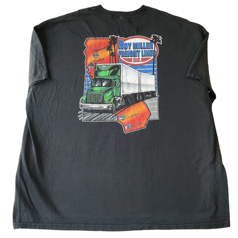 Hanes Men Shirt 3XL (54-56) Black Graphic Print Truck Roy Miller Freight Lines